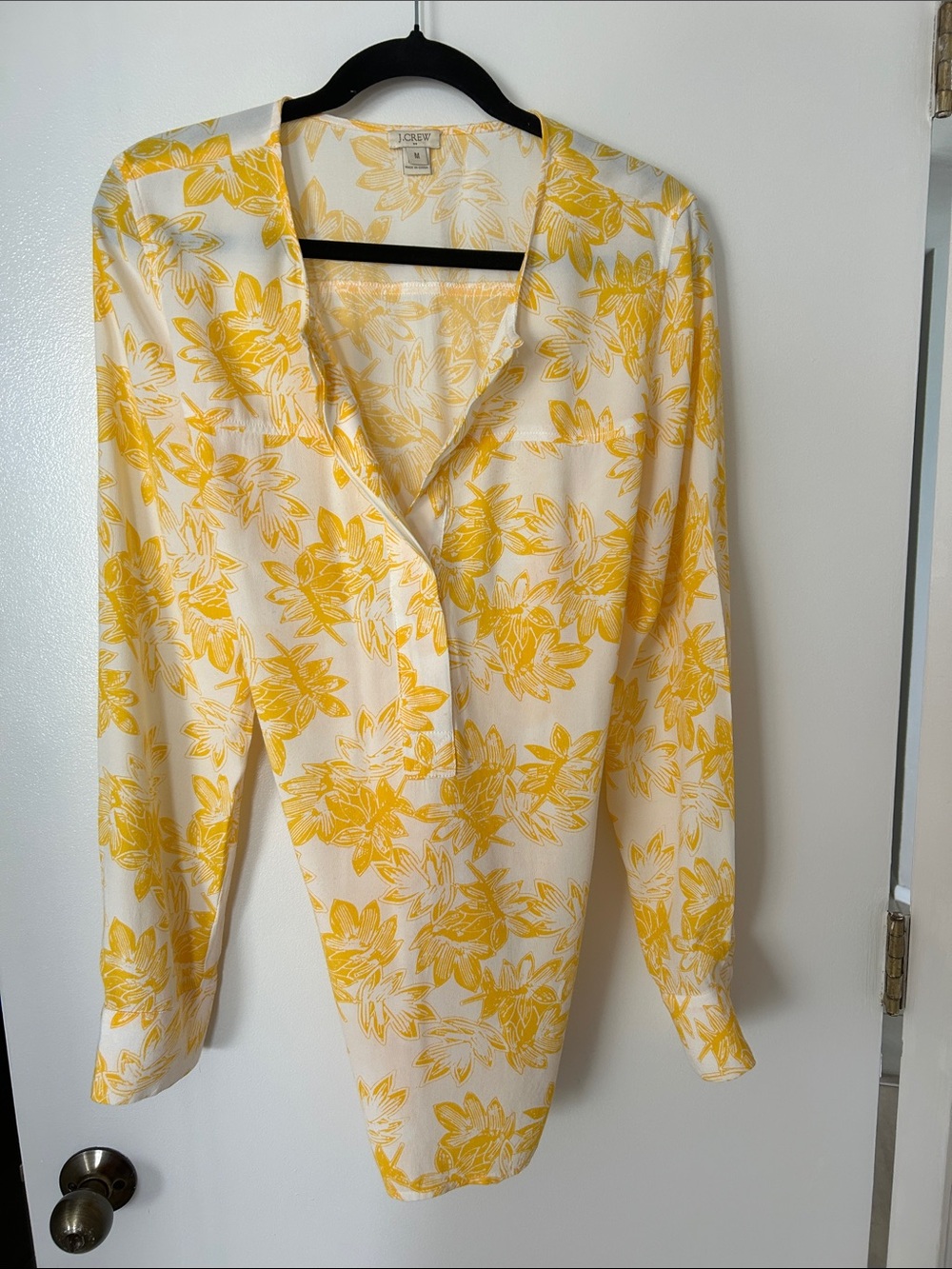 J. Crew Yellow Floral V-Neck Long Sleeve Blouse